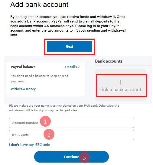 bank account link with paypal