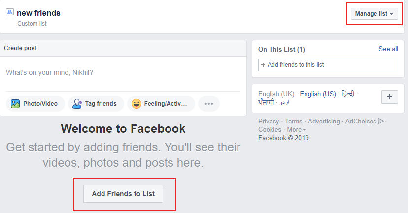 Facebook Custom Friends List hindi