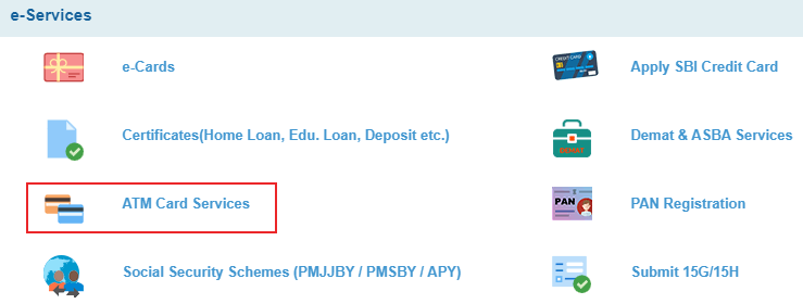 sbi atm card online services